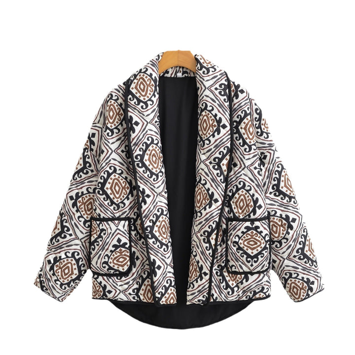 Damen Stepp-Kimono-Jacke mit Taillengürtel und Ethno-Muster