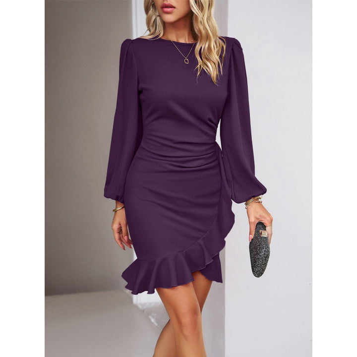 Damen elegantes und figurbetontes Cocktailkleid mit Puffärmeln Drune
