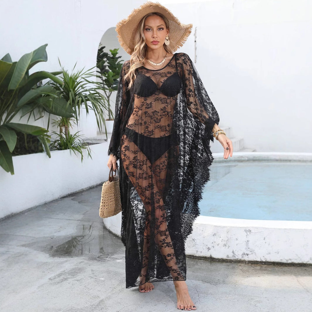 Damen transparenter Häkel-Kaftan Drune