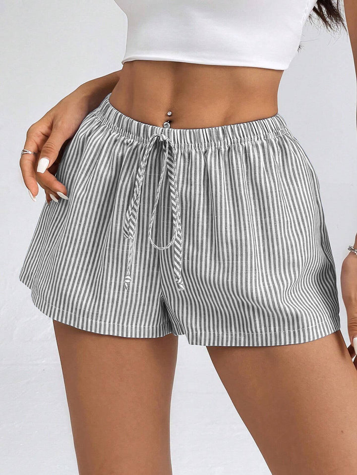 Damen gestreifte Freizeithose mit verstellbarem Kordelzug Drune