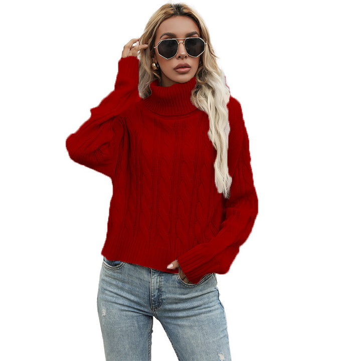 Damen Grobstrickpullover mit hohem Kragen und raffiniertem Zopfmuster Drune