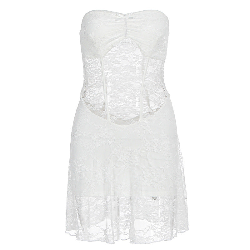 Damen Spitzenkleid mit Cut-Out-Design und tiefem Ausschnitt Drune