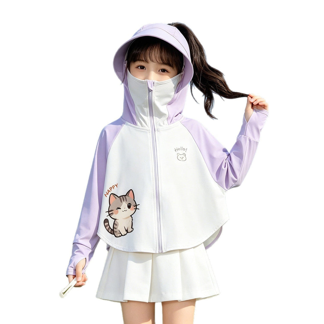 Unisex nan UV-Schutz Kapuzenjacke mit Sonnenschild und integrierter Gesichtsmaske für Kinder  Drune