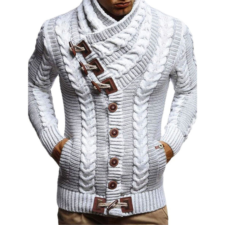 Herren Strickjacke mit großem Kragen und Zopfmuster Drune