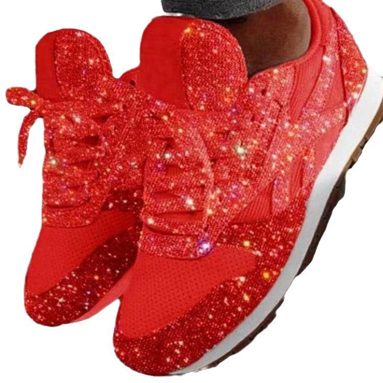 Damen Glitzer-Sneaker mit Mesh-Einsätzen und profilierter Gummisohle Drune