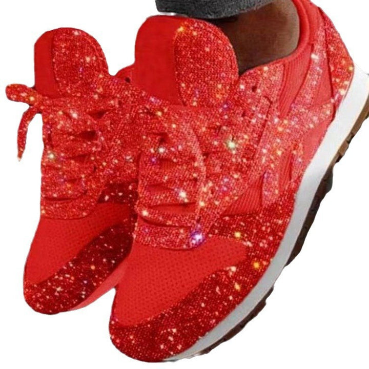 Damen Glitzer-Sneaker mit Mesh-Einsätzen und profilierter Gummisohle Drune