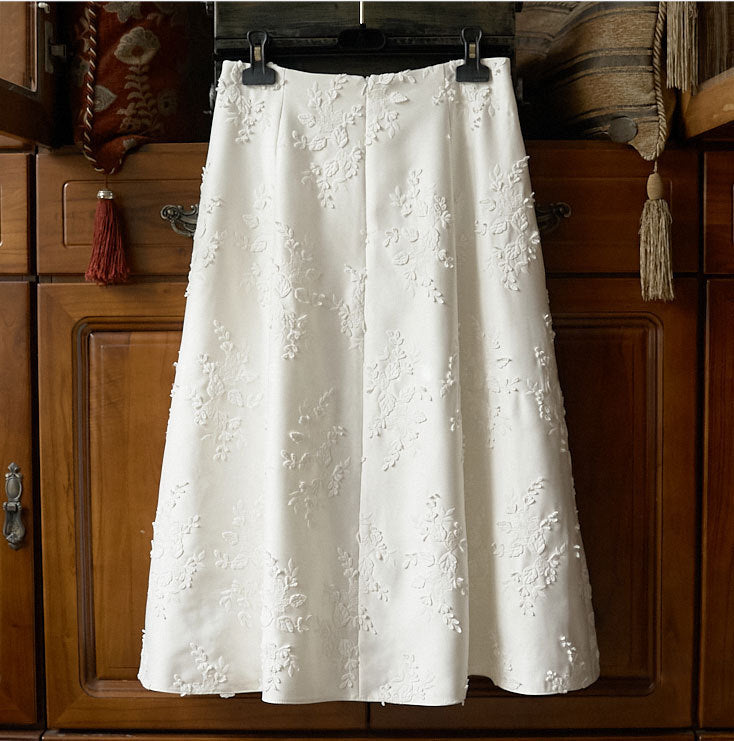 Damen Eleganter Maxirock mit floralem Relief Drune