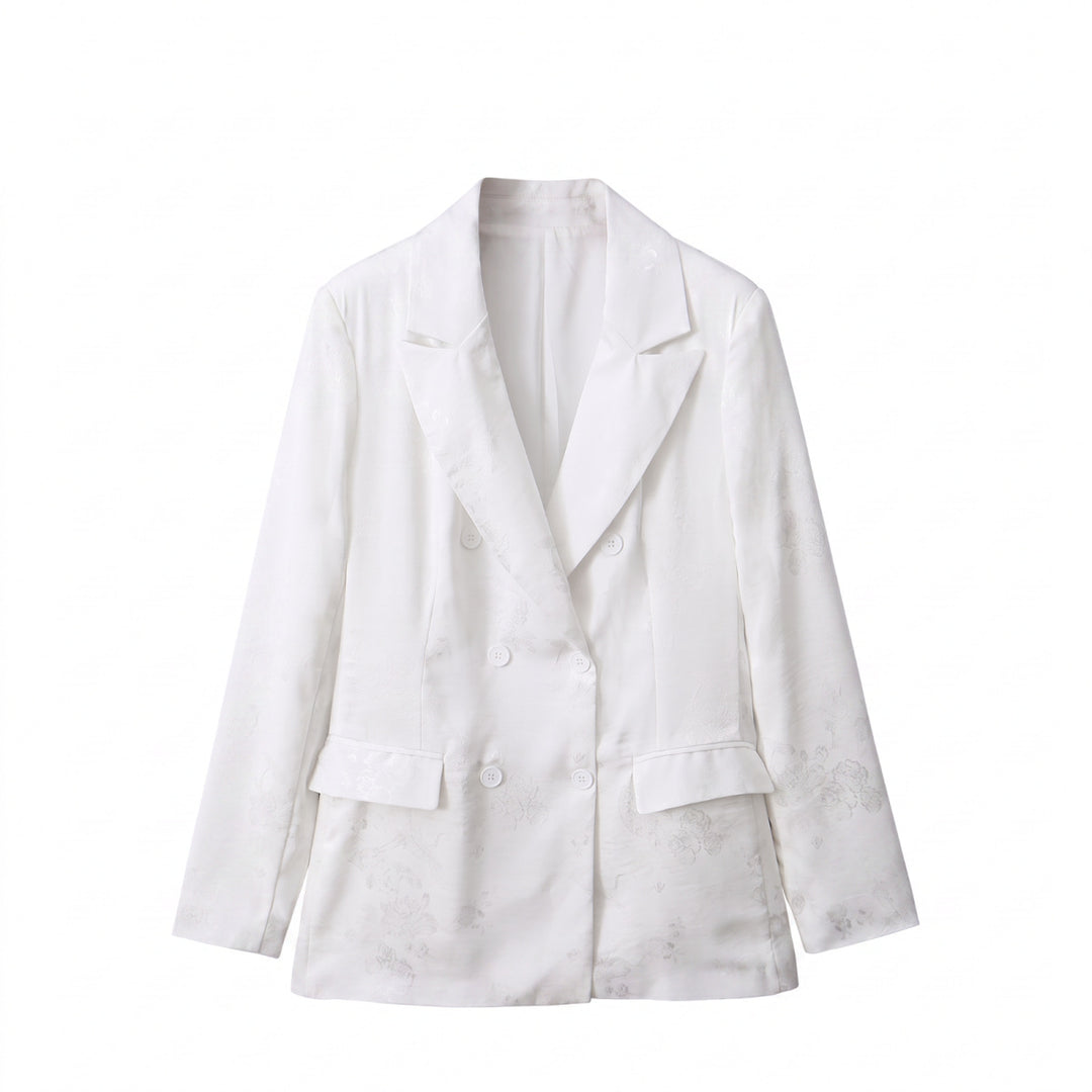 Damen Doppelreihiger Blazer mit floralem Jacquard und Schalkragen Drune