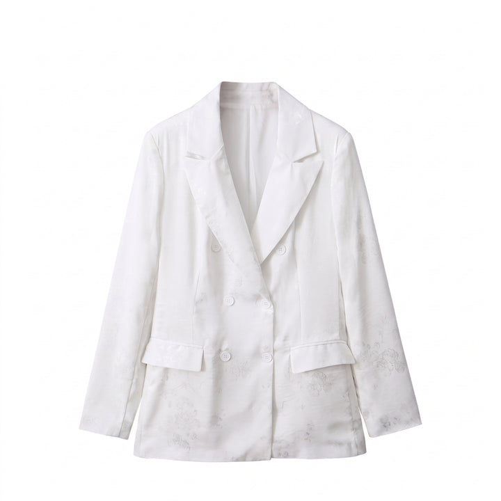 Damen Doppelreihiger Blazer mit floralem Jacquard und Schalkragen Drune