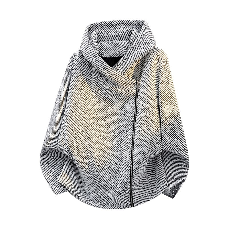 Damen Oversize Struktur-Ponchojacke mit Schalkragen und asymmetrischem Reißverschluss Drune