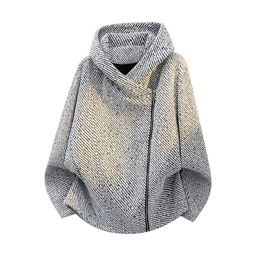 Damen Oversize Struktur-Ponchojacke mit Schalkragen und asymmetrischem Reißverschluss Drune