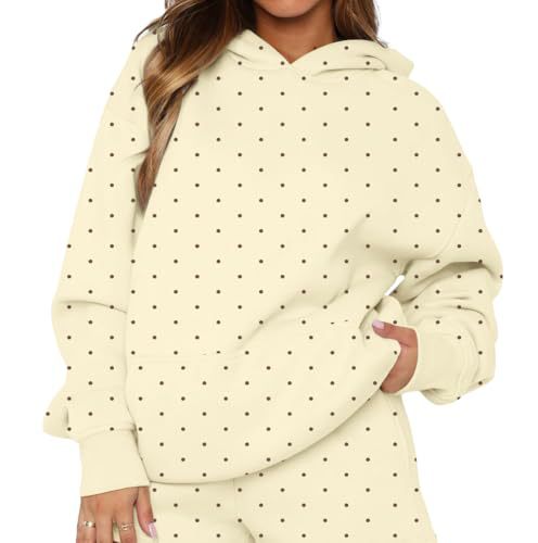 Damen Gepunkteter Oversize-Kapuzenpullover mit Kängurutasche Drune