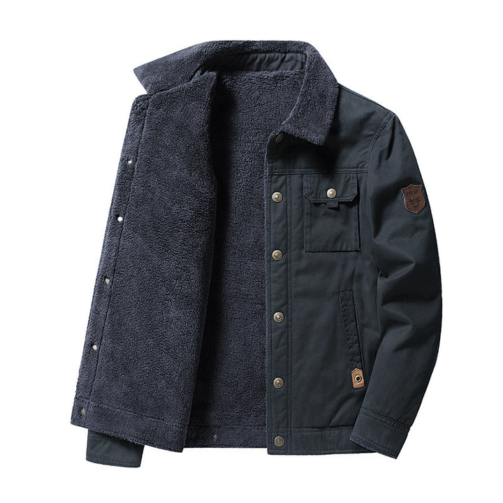 Herren Canvas-Blouson mit vollem Sherpa-Innenfutter, Hemdkragen und Utility-Brusttasche Drune