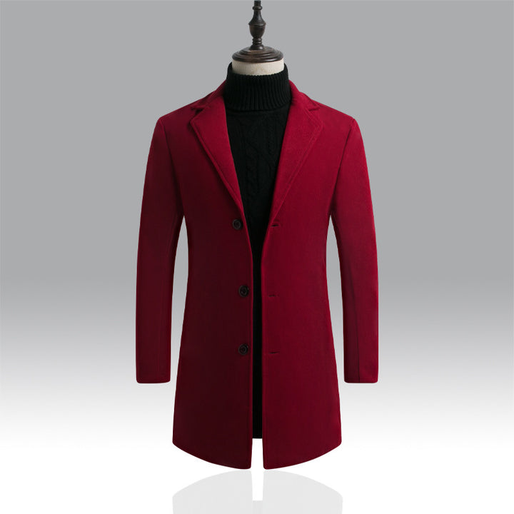Herren Taillierter einreihiger Wollmantel mit Reverskragen und schlanker Silhouette Drune