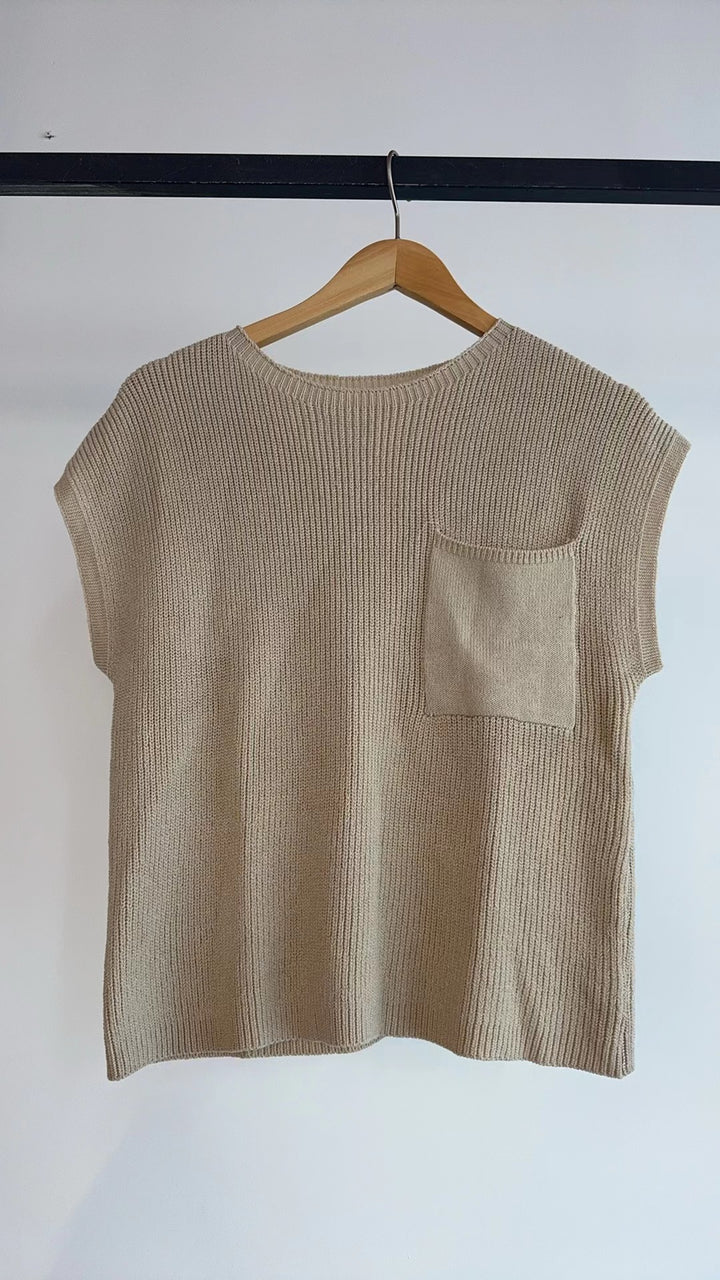 Damen lässiges Strickoberteil mit Brusttasche und luftiger Passform Drune