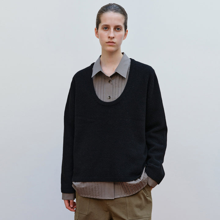 Damen Modischer Strickpullover mit rundem Ausschnitt Drune