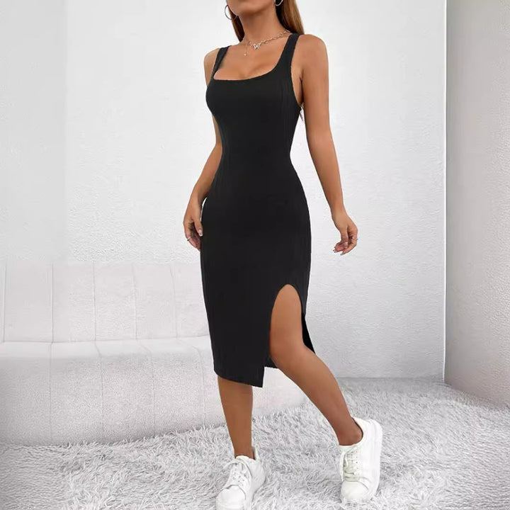 Damen Figurbetontes Trägerkleid mit seitlichem Schlitz Drune