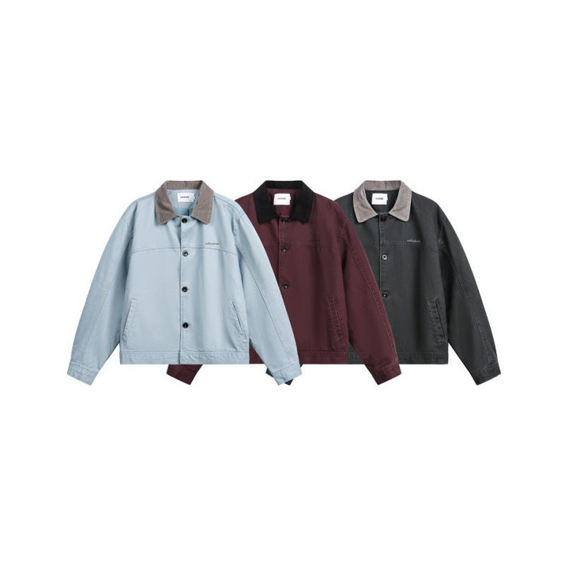 Herren Boxy-Canvas-Jacke mit Cordkragen und verdeckter Knopfleiste Drune