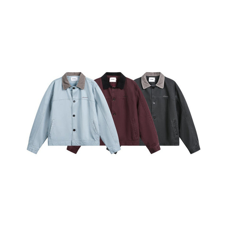 Herren Boxy-Canvas-Jacke mit Cordkragen und verdeckter Knopfleiste Drune