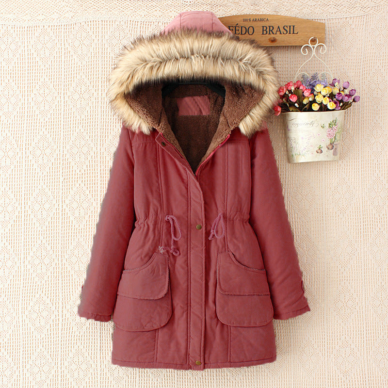 Damen nan Winterparka mit abnehmbarer Kunstfellkapuze, Teddy-Innenfutter und taillierendem Tunnelzug Drune
