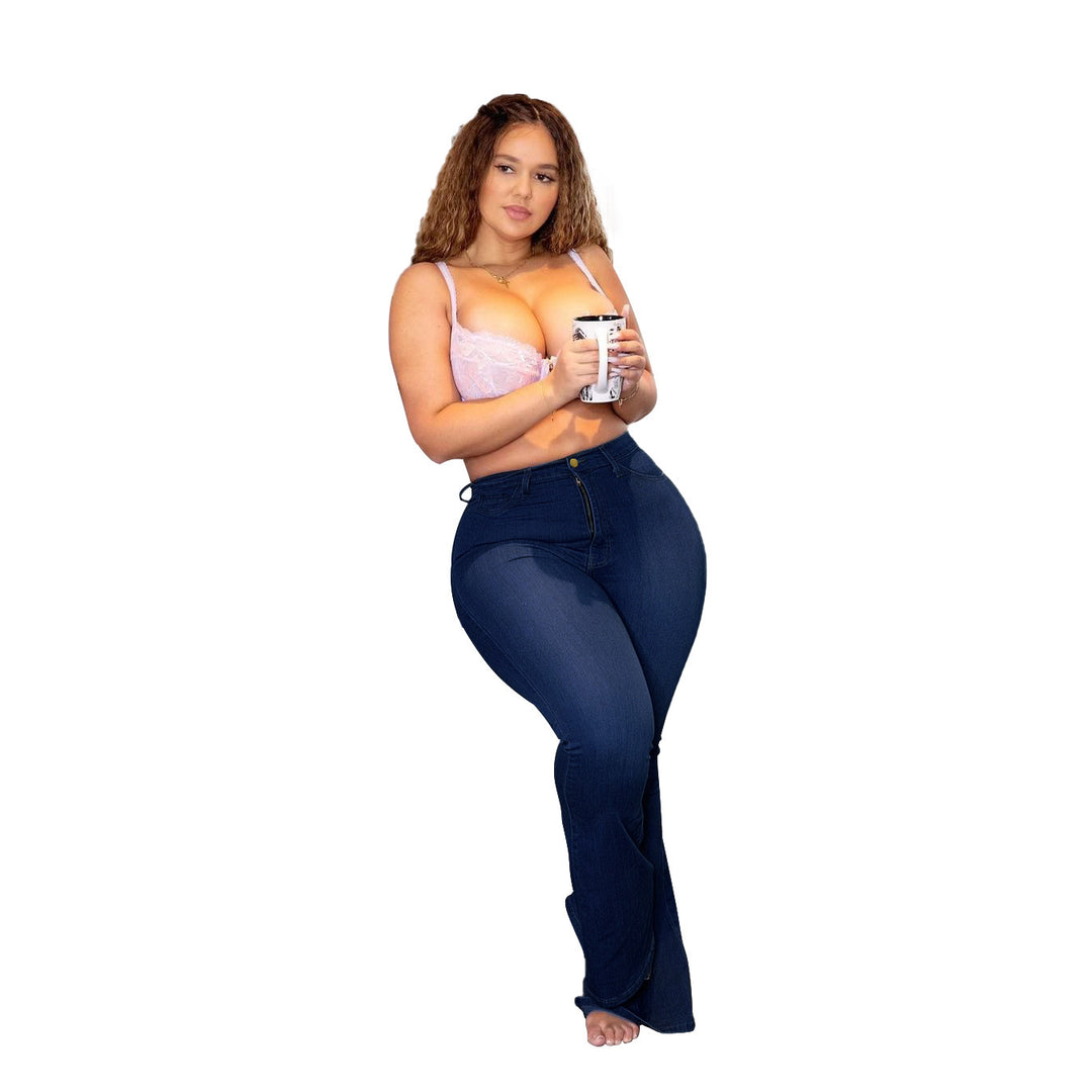 Damen High-Waist Flared-Jeans im figurformenden Curvy-Cut Drune