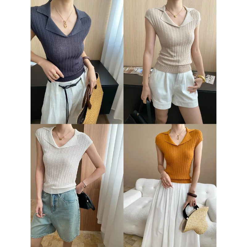 Damen Figurbetontes Strickoberteil mit elegantem V-Ausschnitt Drune