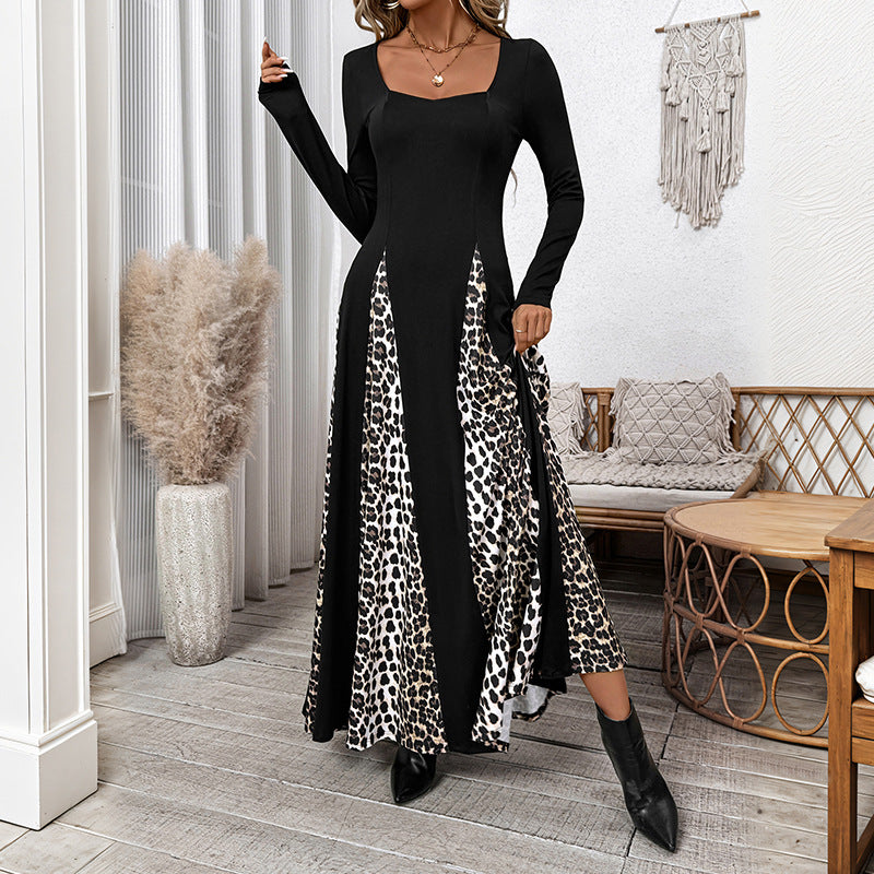 Damen Maxikleid mit eingesetzten Animal-Print-Panels und quadratischem Ausschnitt Drune