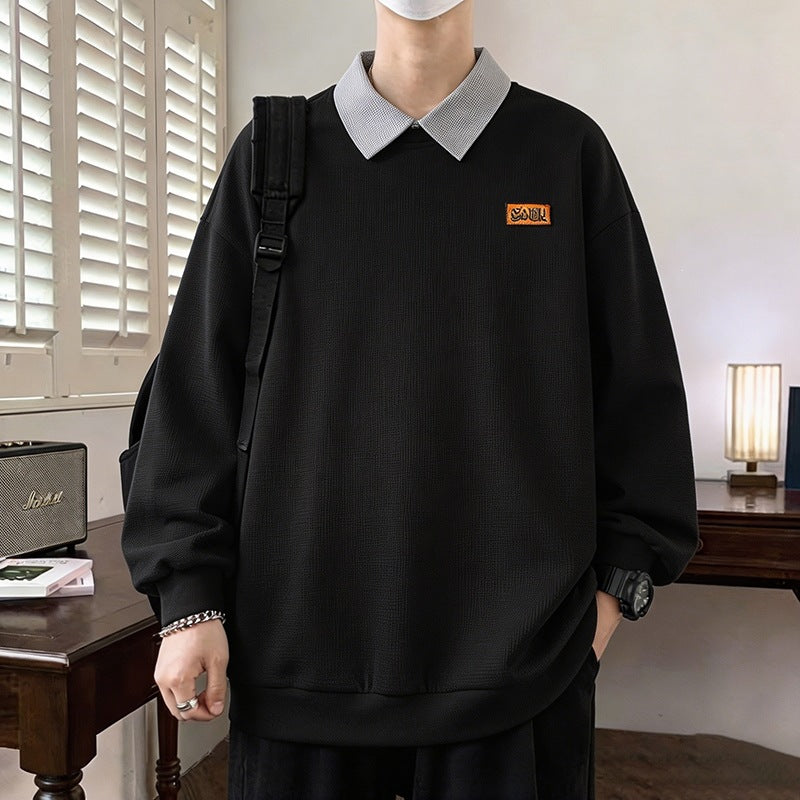 Herren Weitgeschnittenes Polo-Sweatshirt mit Kontrastkragen und Waffelstruktur Drune