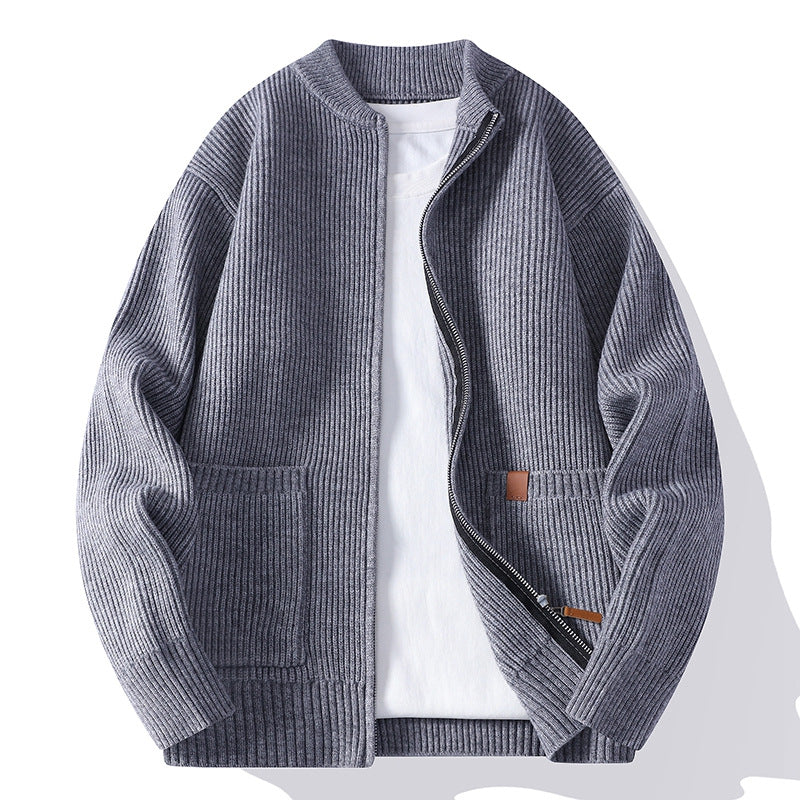 Herren nan gerippte Strickjacke mit durchgehendem Reißverschluss und aufgesetzten Taschen Drune
