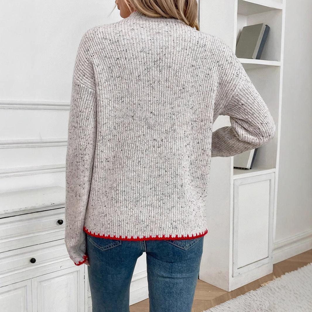 Damen Gerippter Feinstrick-Pullover mit Herz‑Applikation und kontrastierter Saumkante Drune