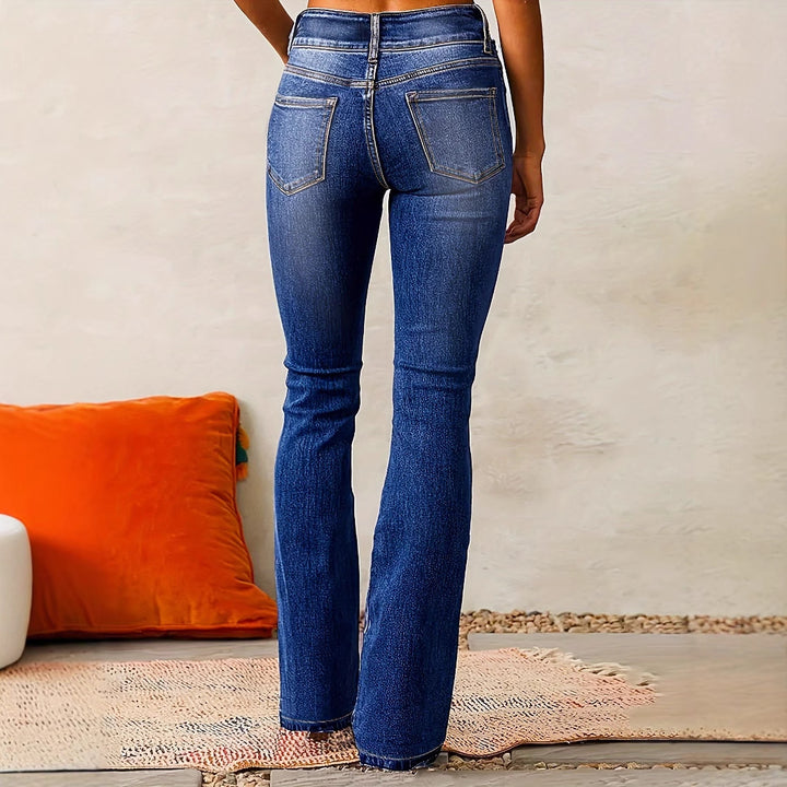 Damen hohe Taillen Bootcut Jeans Drune