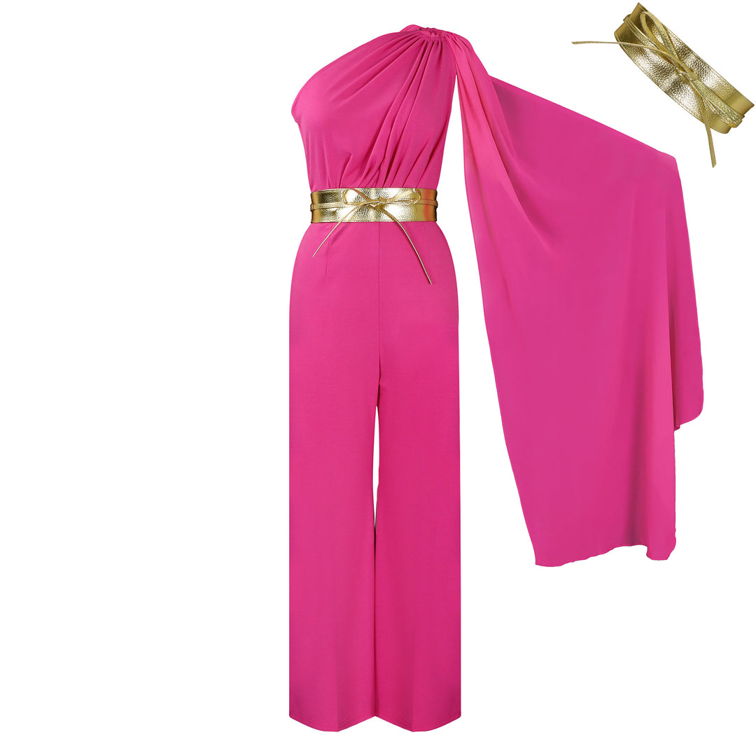 Damen Eleganter Einteiler mit asymmetrischem Design und schimmerndem Gürtel Drune