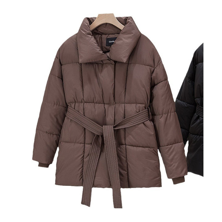 Damen Gekachelte Pufferjacke mit Taillengürtel und breitem Stehkragen Drune