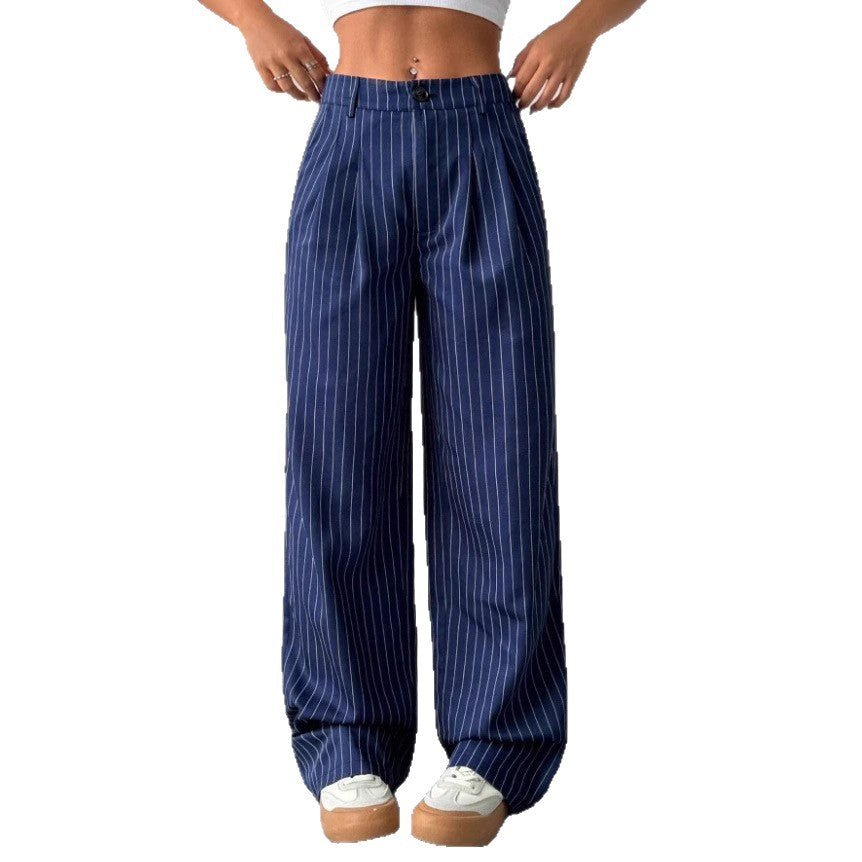 Damen Elegante und weite Stoffhose mit Streifenmuster Drune