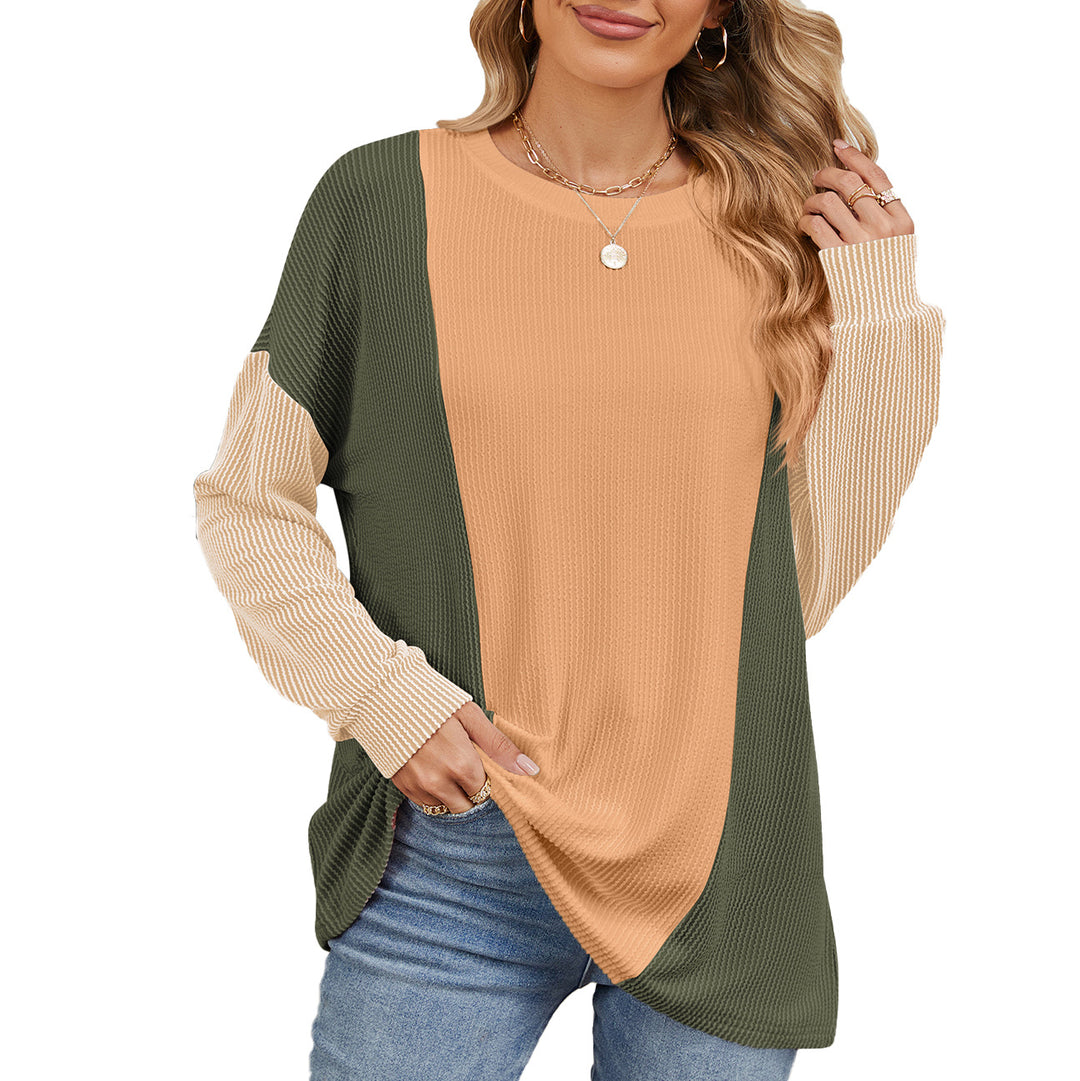 Damen oversized Pullover mit strukturiertem Rippdesign und modernen Farbblockakzenten Drune