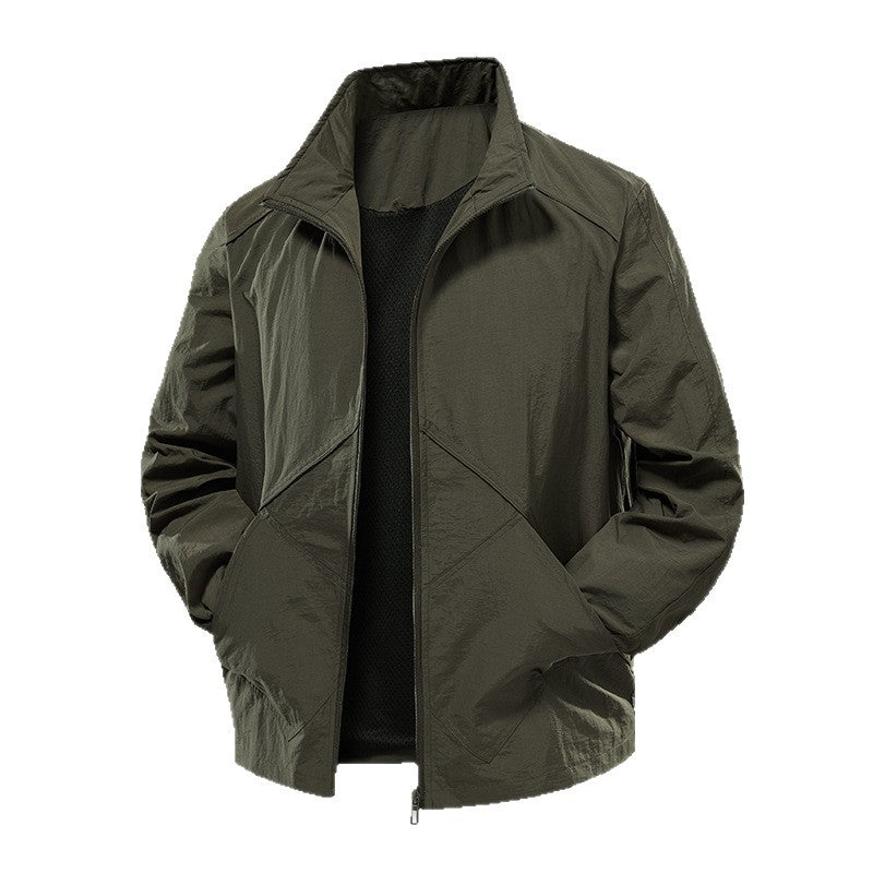 Herren Leichte Windbreaker-Outdoorjacke mit Stehkragen, Zweiwege-Reißverschluss und verdeckten Taschen Drune