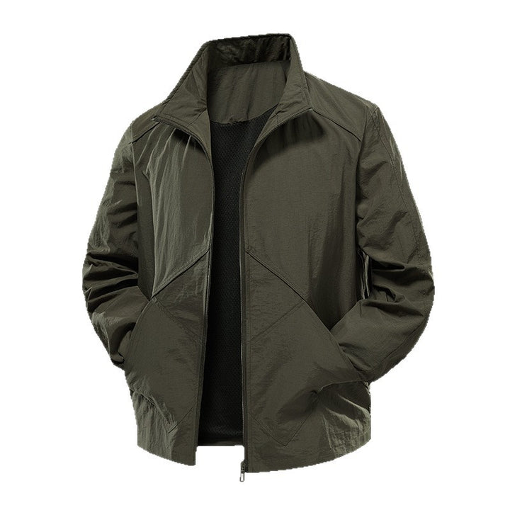 Herren Leichte Windbreaker-Outdoorjacke mit Stehkragen, Zweiwege-Reißverschluss und verdeckten Taschen Drune