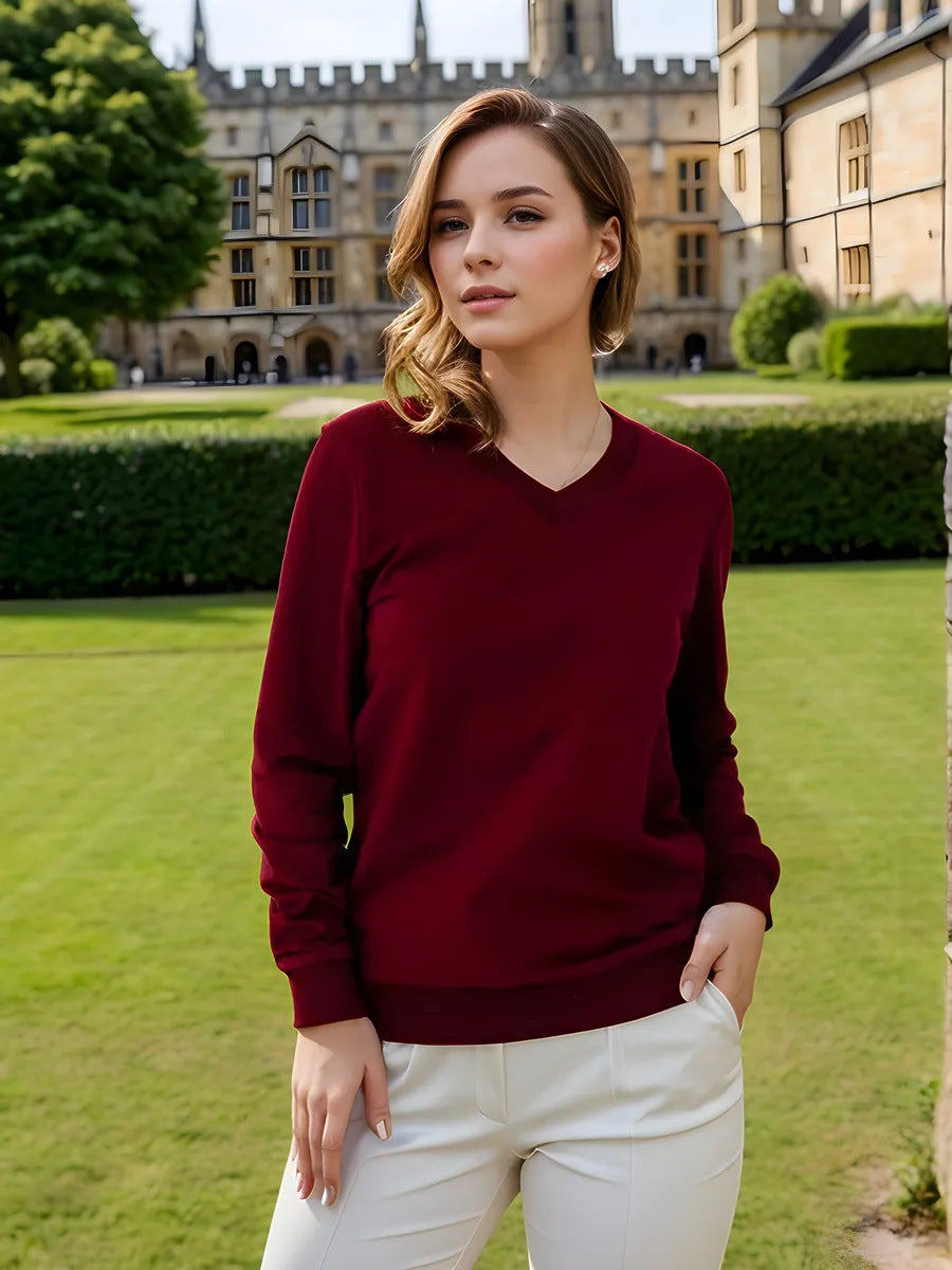 Damen lässiger V-Ausschnitt Pullover mit modernen Rippdetail Drune