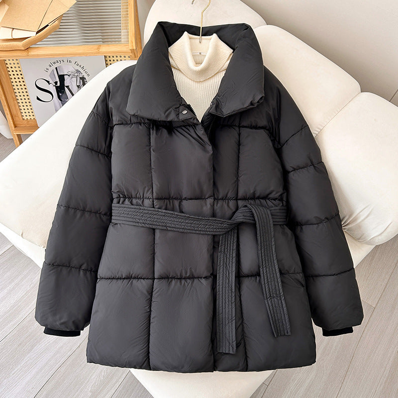 Damen nan gesteppte Winterjacke mit Taillengürtel, Stehkragen und Rippbündchen Drune