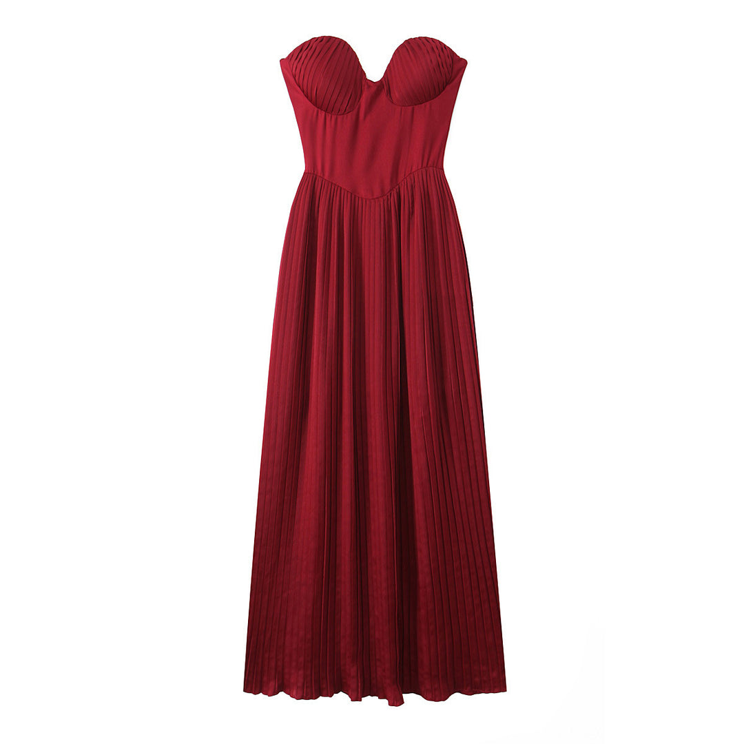 Damen Maxikleid mit herzförmigem Ausschnitt und plissierten Details Drune