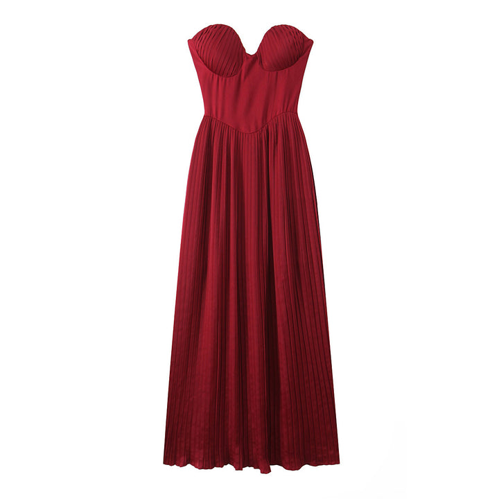 Damen Maxikleid mit herzförmigem Ausschnitt und plissierten Details Drune