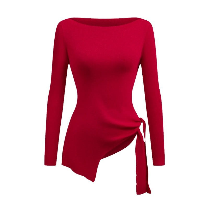 Damen Elegantes Oberteil mit asymmetrischem Schnitt und dekorativem Knoten Drune