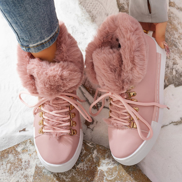 Damen Winterliche Sneaker-Stiefelette mit Kunstfellkragen und Plateau Drune
