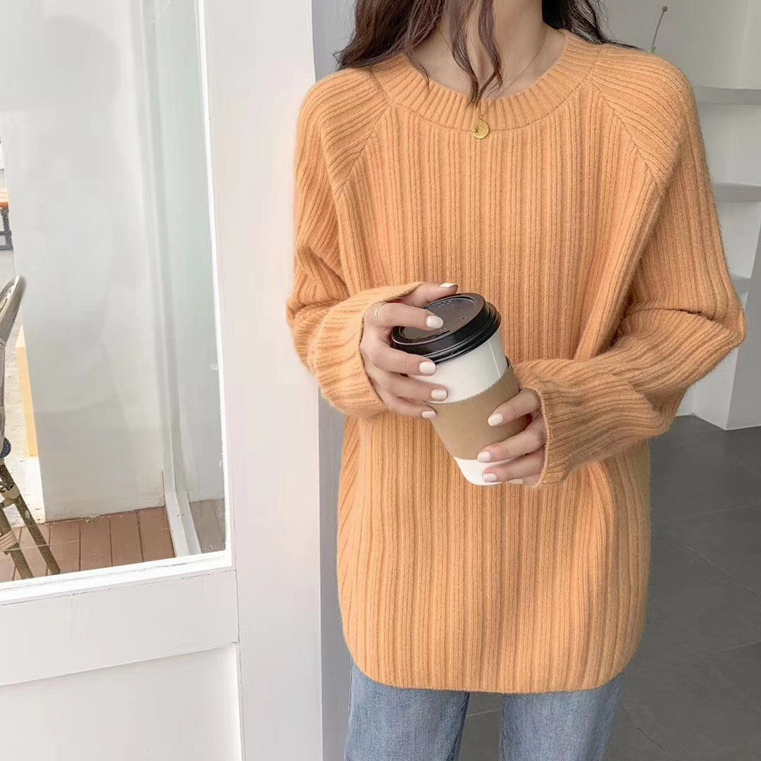 Damen gemütlicher Strickpullover mit weitem Schnitt und Rippenstruktur Drune