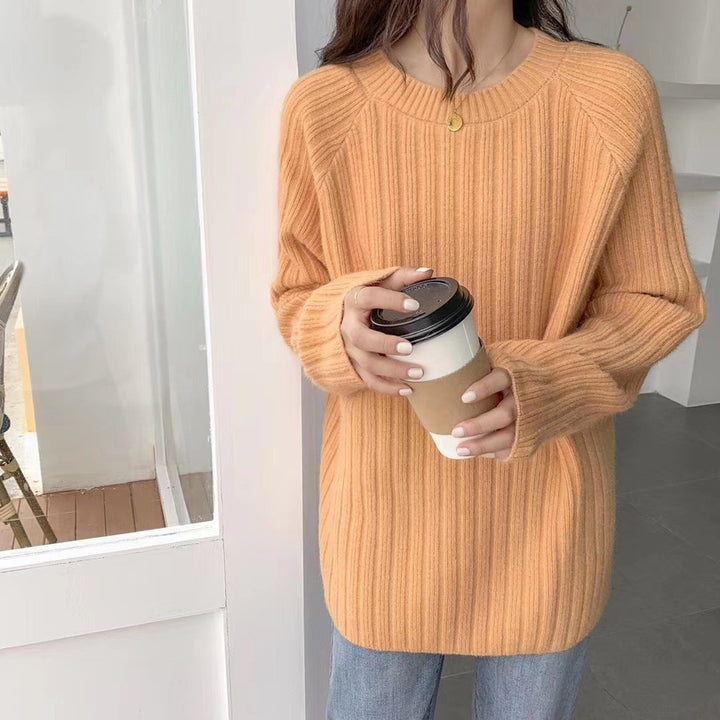 Damen gemütlicher Strickpullover mit weitem Schnitt und Rippenstruktur Drune