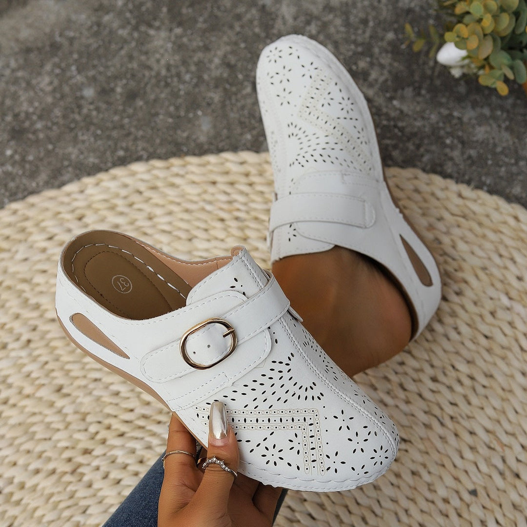 Damen Bequeme Clogs mit perforiertem Leder Drune