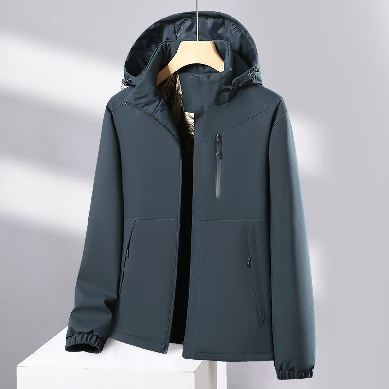 Herren Softshell-Allwetterjacke mit wasserdichter Membran, verstellbarer Kapuze und verdeckten Reißverschlüssen Drune