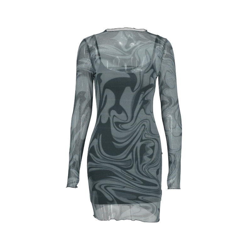 Damen figurbetontes Netzkleid mit marbled Effekt Drune