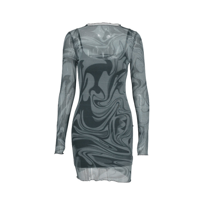 Damen figurbetontes Netzkleid mit marbled Effekt Drune