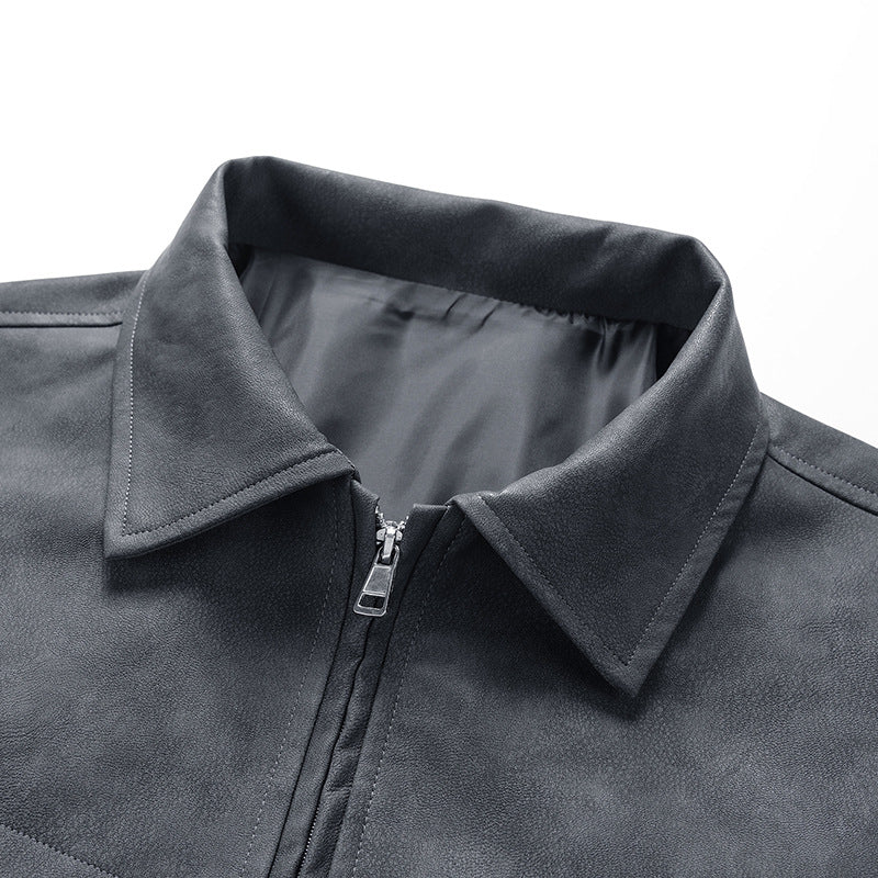 Herren Stilvolle Kunstlederjacke mit hohem Kragen Drune